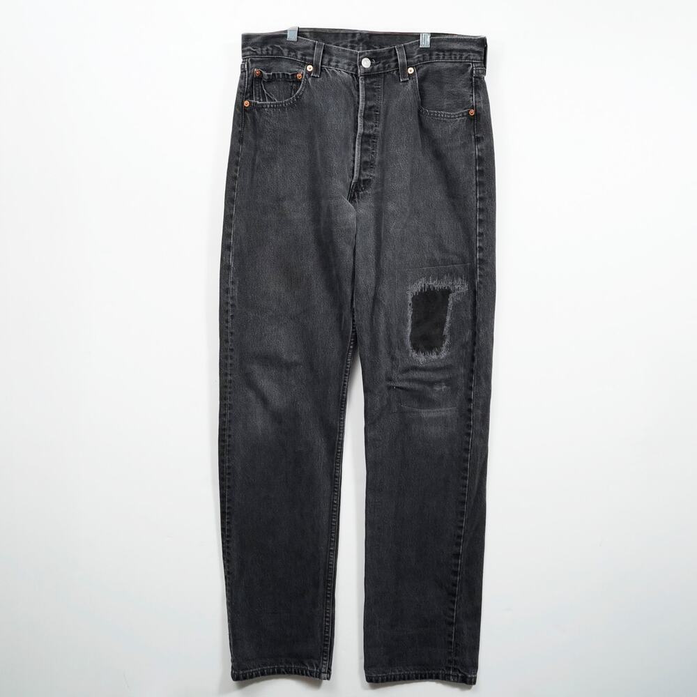 Vintage Levi’s 501 Black Jeans USA Made Distressed Grunge Repair Fade 32x34 80's